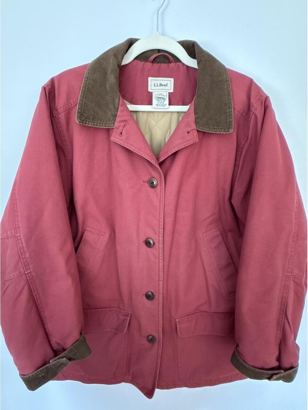 Vintage L.L.Bean Red Brown Tan Corduroy Women’s Chore Barn Insulated Jacket coat